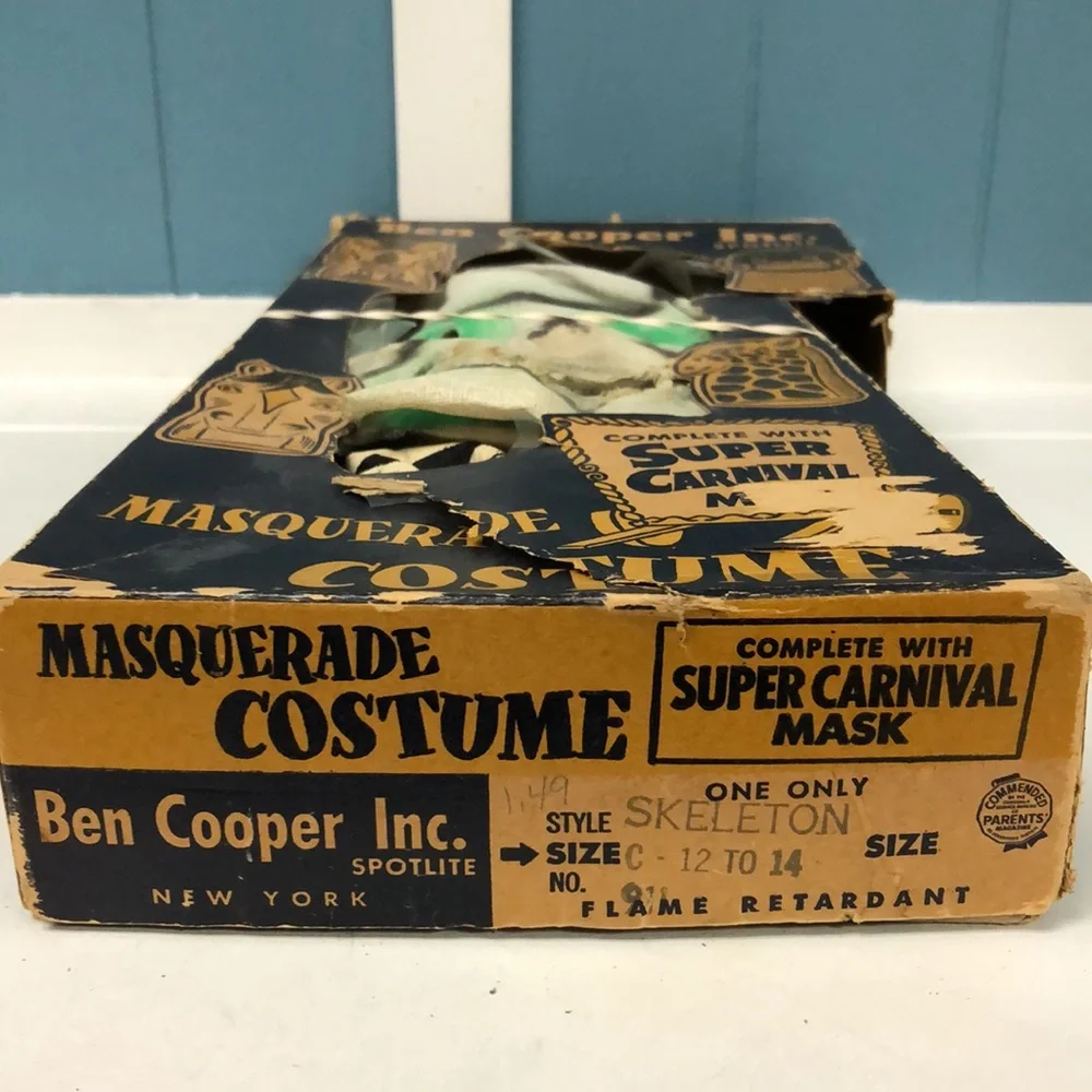 Vintage Ben Cooper Inc Spotlite Skeleton Halloween 2 kids Costume in box oddity‎